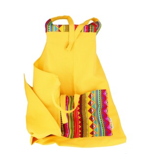 Tablier en Toile Jaune Motifs Style Mexicain