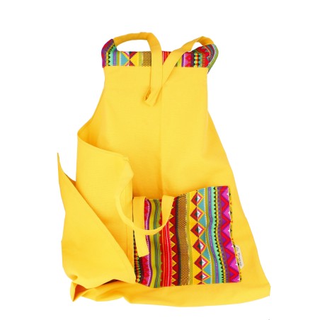 Tablier en Toile Jaune Motifs Style Mexicain