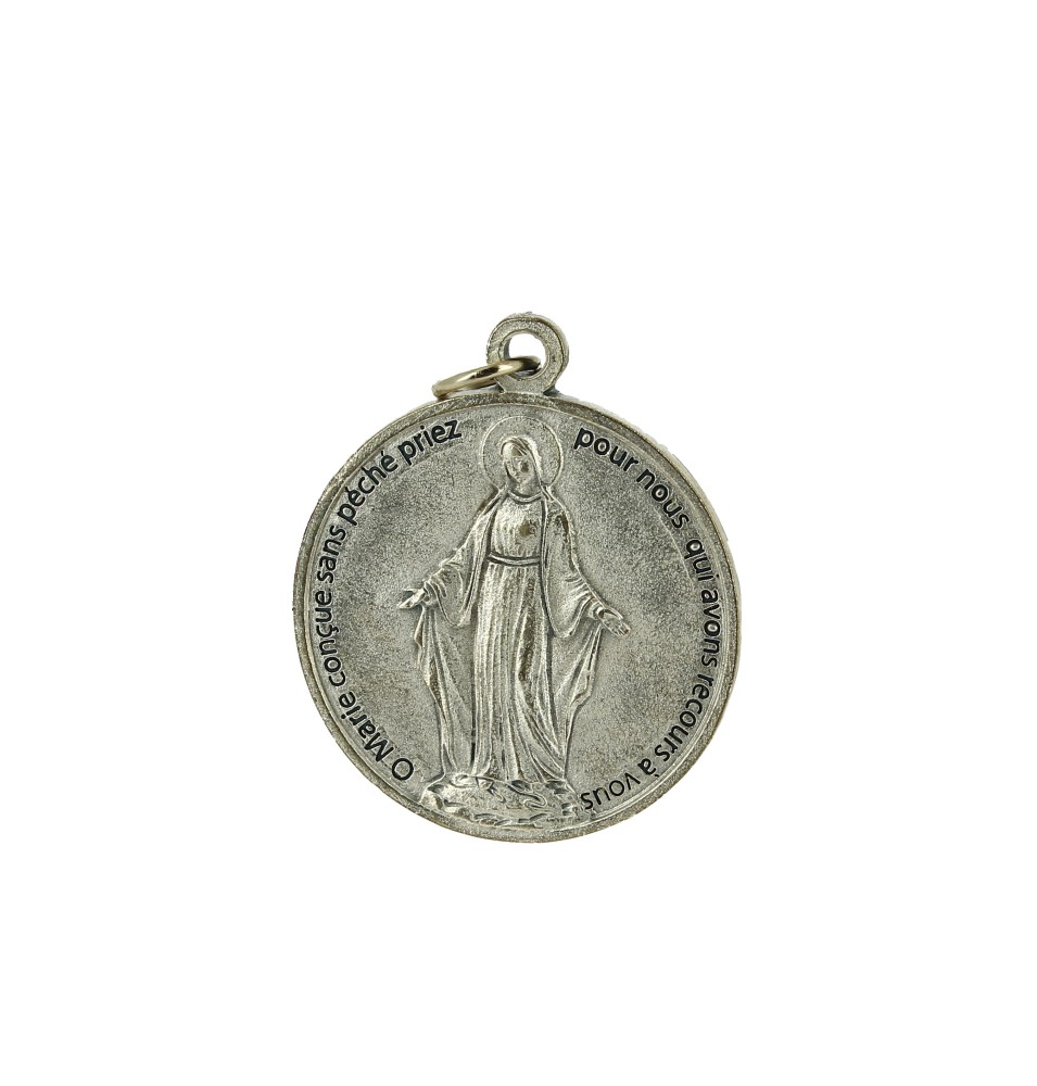 Médaille Ô Marie conçu sans péch" argentée - diam 4.4 cm