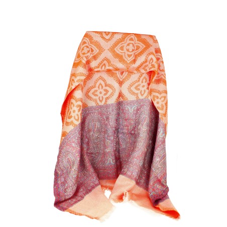 Châle Indien Pashmina Motifs Orange et Bandes Motifs Lavande ....