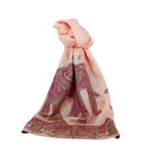 Châle Indien Rose Saumon avec Eléphant
