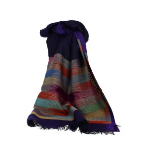Châle Indien Violet Foncé et Bandes Colorées