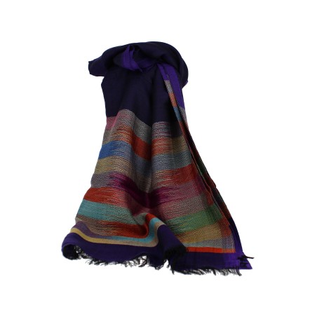 Châle Indien Violet Foncé et Bandes Colorées