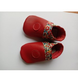 Chausson bébé en cuir d'agneau rouge 0-6 mois (JE-CHP03)