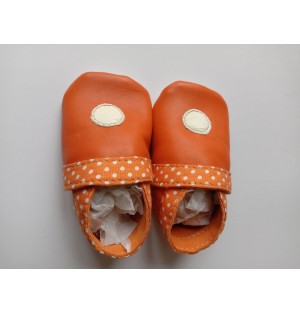 Chaussons bébé en cuir d'agneau orange, 0-6 mois (JE-CHP02)