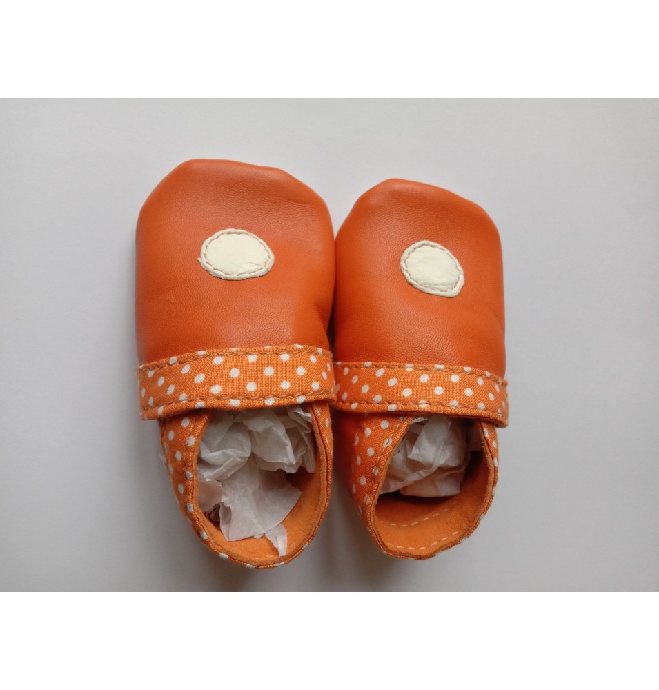 Chaussons bébé en cuir d'agneau orange, 0-6 mois (JE-CHP02)