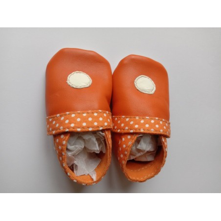 Chaussons bébé en cuir d'agneau orange, 0-6 mois (JE-CHP02)