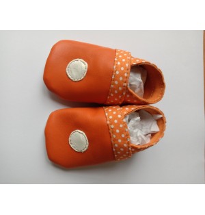 Chaussons bébé en cuir d'agneau orange, 0-6 mois (JE-CHP02)