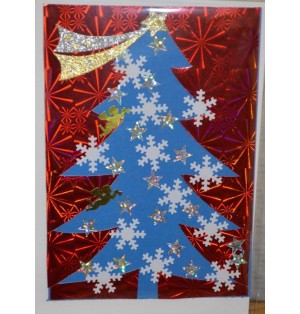Carte Sapin bleu sur fond rouge (NE c-3 N 30)