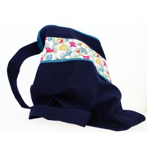 Sac en Toile bleu marine et feuilles de lotus