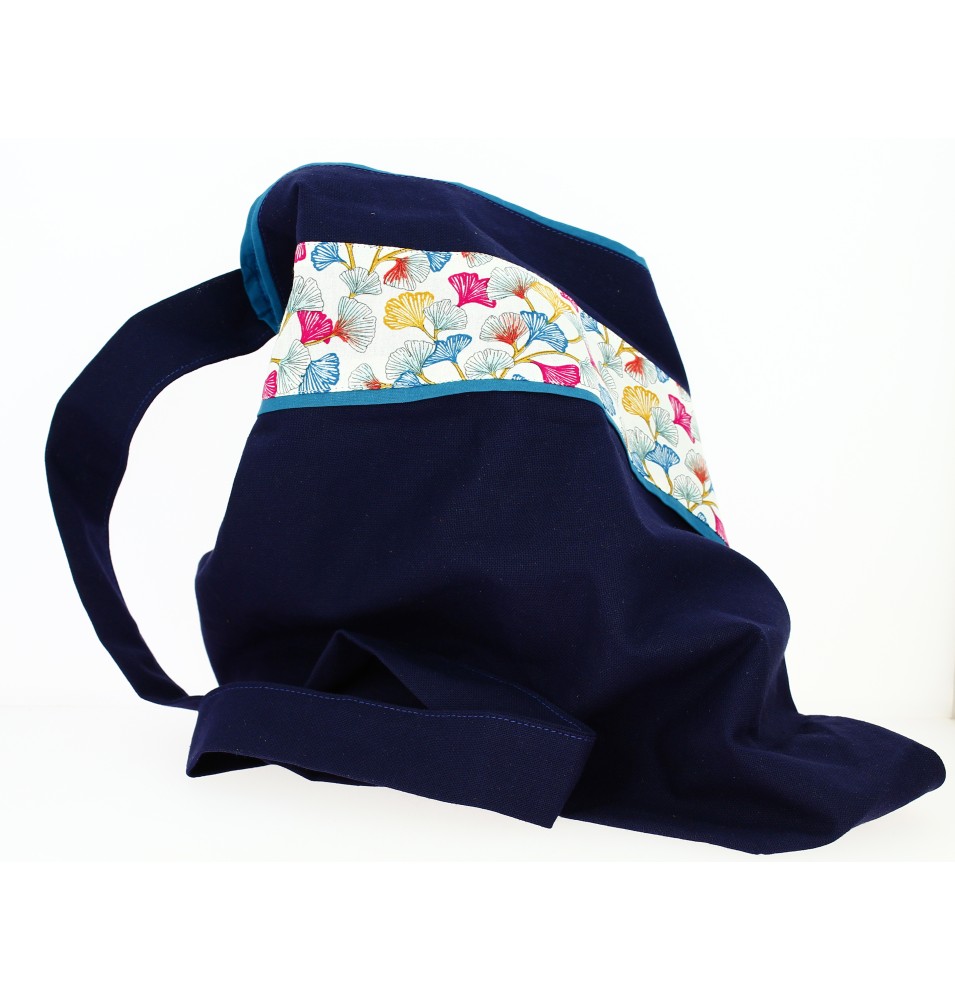 Sac en Toile bleu marine et feuilles de lotus