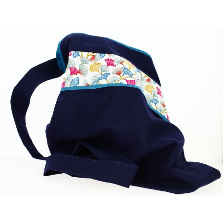 Sac en Toile bleu marine et feuilles de lotus