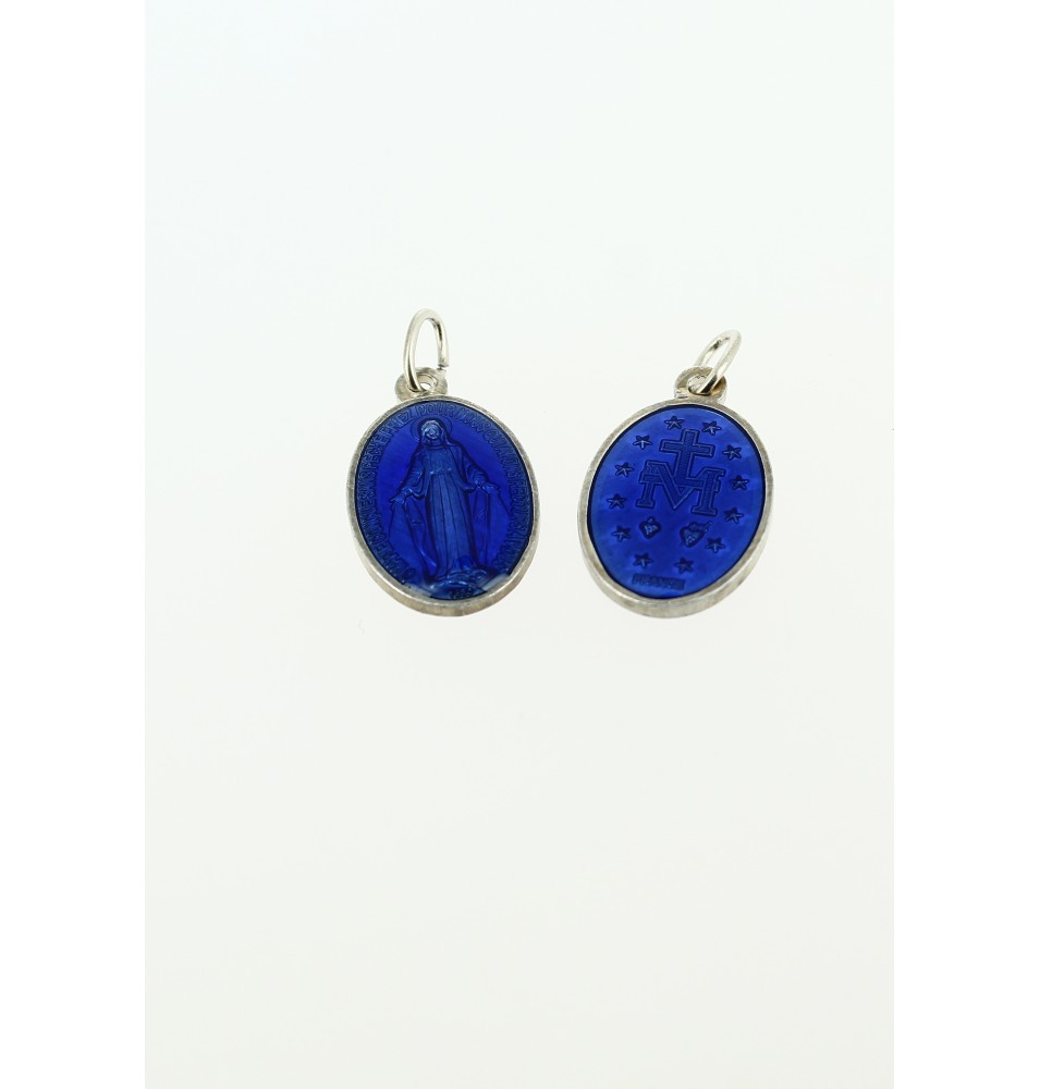 Médaille miraculeuse en métal argenté et bleu