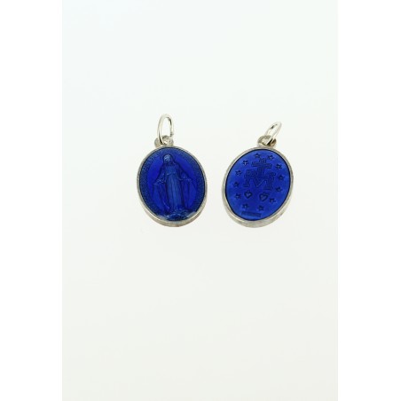 Médaille miraculeuse en métal argenté et bleu
