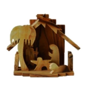 Crèche maison sculptée en bois d’olivier
