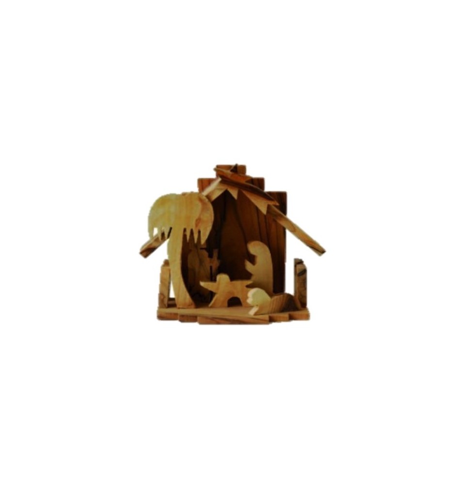 Crèche maison sculptée en bois d’olivier