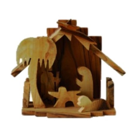 Crèche maison sculptée en bois d’olivier