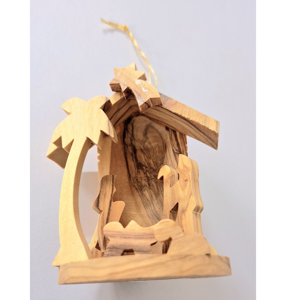Crèche cloche sculptée en bois d’olivier - Grand modèle