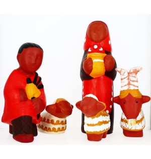 CRECHE B3 - Couple de Bergers et Animaux - 5 Santons de Grande Taille