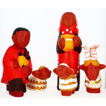 CRECHE B3 - Couple de Bergers et Animaux - 5 Santons de Grande Taille