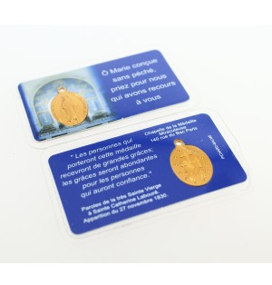 Carte médaille plastifiée de la véritable médaille Miraculeuse de la rue du Bac