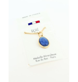 Pendentif doré avec Médaille Miraculeuse bleue  - 45 cm