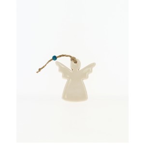 Ange emaillé blanc- perle bleue