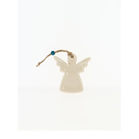Ange emaillé blanc- perle bleue