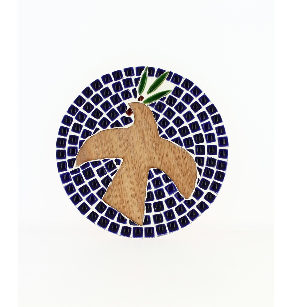 Colombe décorative en bois et mosaîque à suspendre - Bleu de Sevres