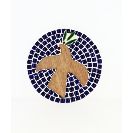Colombe décorative en bois et mosaîque à suspendre - Bleu de Sevres