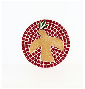 Colombe décorative en bois et mosaîque à suspendre - Rouge