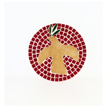 Colombe décorative en bois et mosaîque à suspendre - Rouge