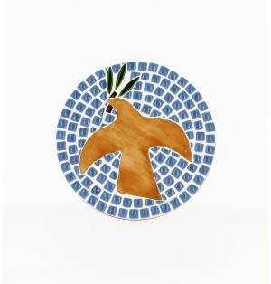 Colombe décorative en bois et mosaîque à suspendre - Bleu