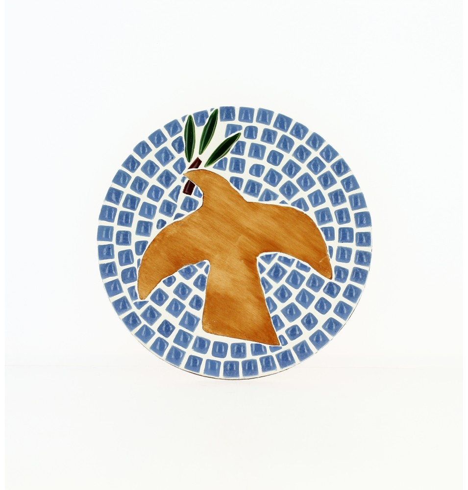 Colombe décorative en bois et mosaîque à suspendre - Bleu