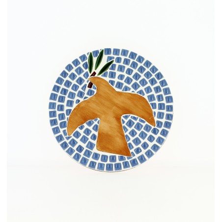 Colombe décorative en bois et mosaîque à suspendre - Bleu