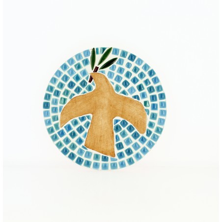 Colombe décorative en bois et mosaîque à suspendre - Bleu Turquoise