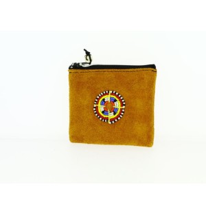 Porte-monnaie Kenya en peau et perles - Beige Clair