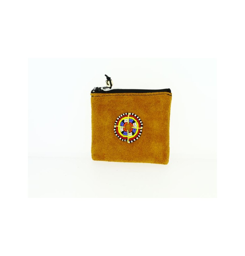 Porte-monnaie Kenya en peau et perles - Beige Clair