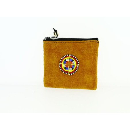 Porte-monnaie Kenya en peau et perles - Beige Clair