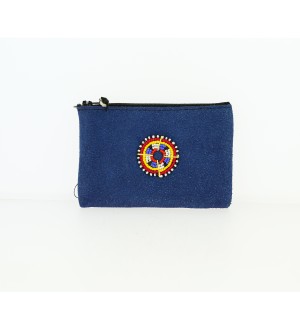 Porte-monnaie - pochette  Kenya en peau et perles - Bleu foncé