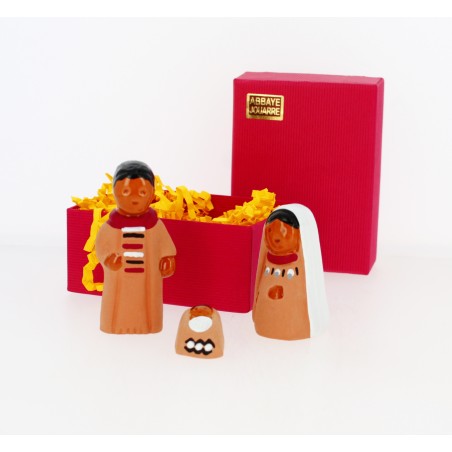CRECHE B2 N°53 - Coffret Sainte Famille 3 santons : Jésus, Marie et Joseph en terre cuite (6cm) 