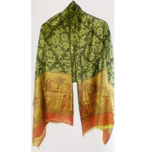 Châle Indien  Vert orange et Jaune